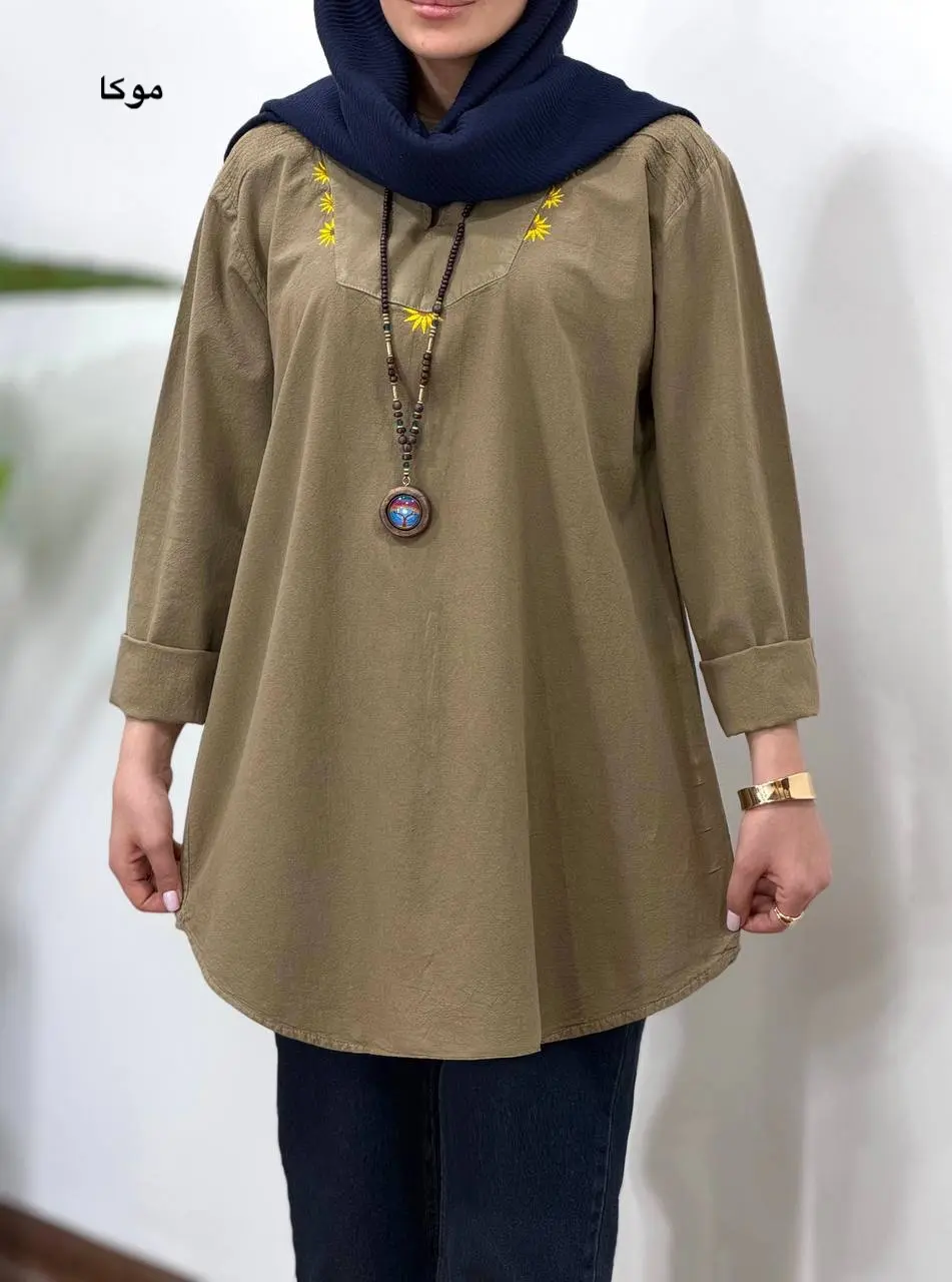 مانتو لینن گلدوزی آیسو آفتابگردون